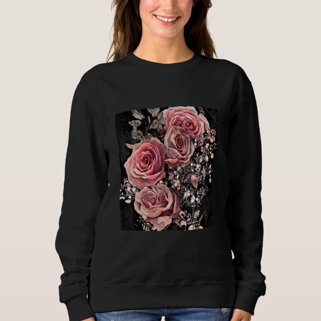 Pale Pink Roses with Delicate Vines Rustic Floral T Shirt (Framsida)