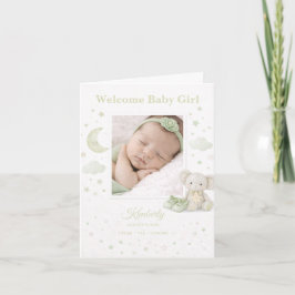 Pale Sage Baby Girl Birth Announcement Photo Card Kort