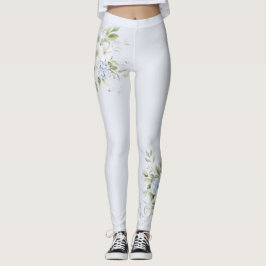 Pale Sky Blue Flowers Leggings