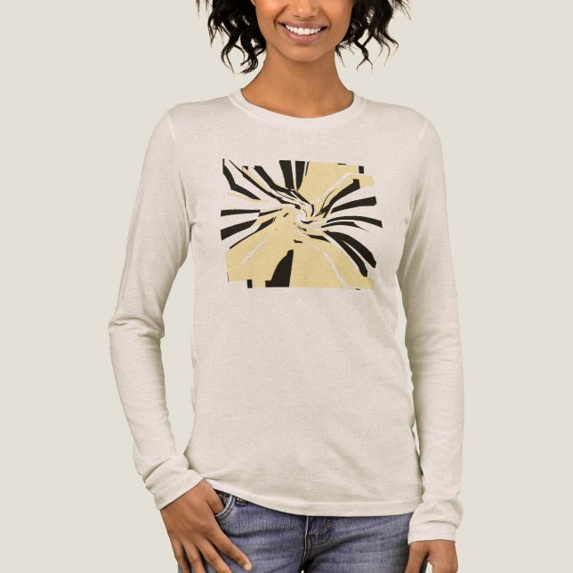 Pale Yellow Black Swirling Abstract Floral Pop Art T Shirt (Framsida)