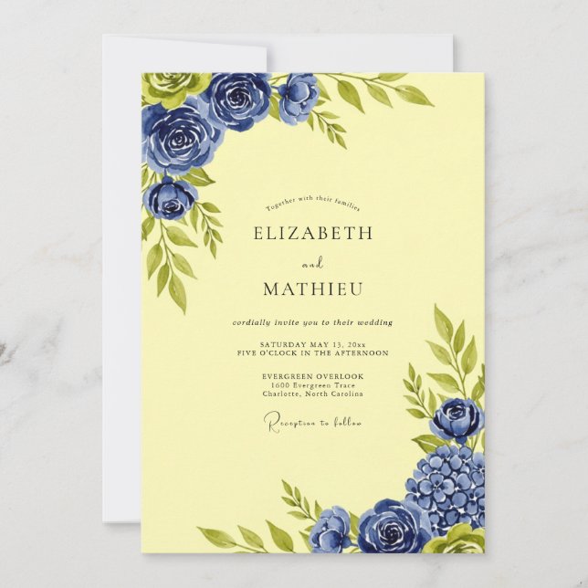 Pale Yellow Elegant Botanical Summer Wedding Inbjudningar (Framsida)