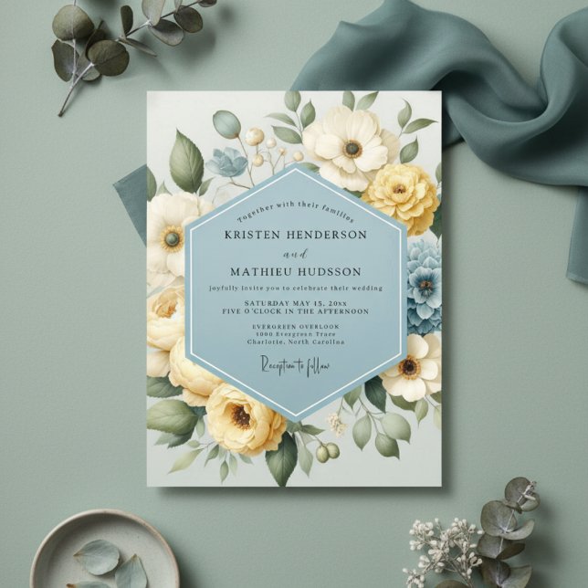 Pale Yellow Floral Whimsical Wedding Inbjudningar (Skapare uppladdad)