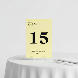 Pale Yellow Minimalist Wedding Bordsnummer