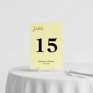 Pale Yellow Minimalist Wedding Bordsnummer