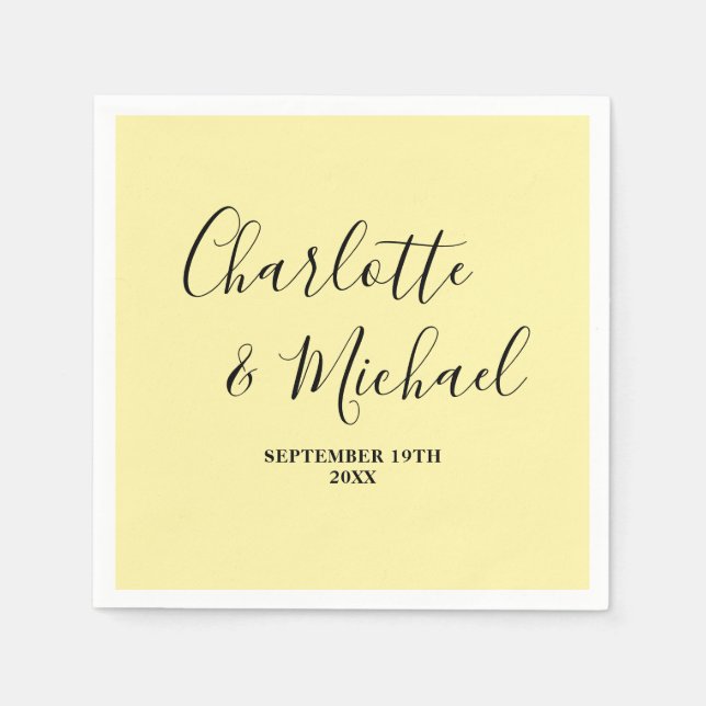 Pale Yellow Script Minimalist Wedding Pappersservett (Framsidan)