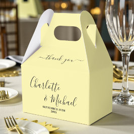 Pale Yellow Script Minimalist Wedding Thank You Presentaskar