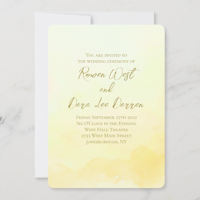 Pale Yellow Watercolor Ombre Painting Wedding Inbjudningar (Framsida)
