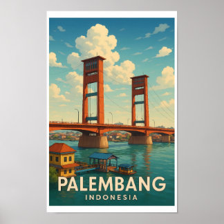Palembang Indonesien Vintage Resemålningaffisch Poster