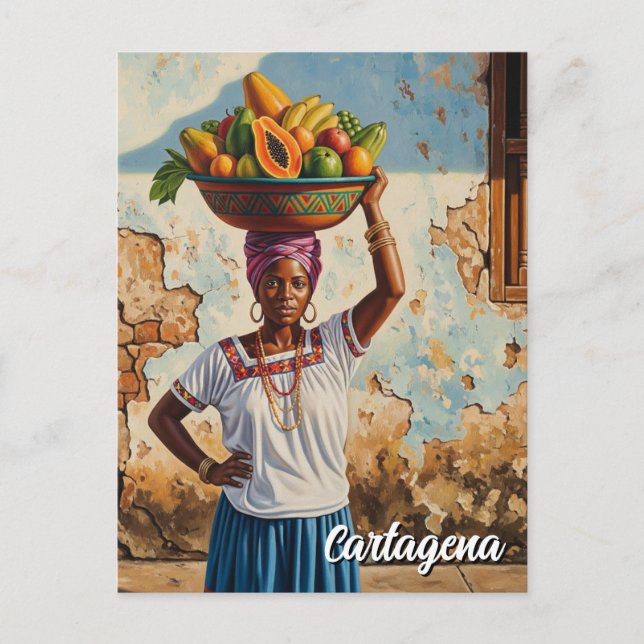 Palenquera-fruktsäljare i Cartagena Colombia Vykort (Framsida)