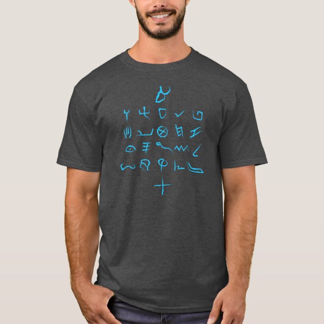 Paleo Hebrew Alphabet Hand plockade Font Himlar Bl T Shirt (Framsida)
