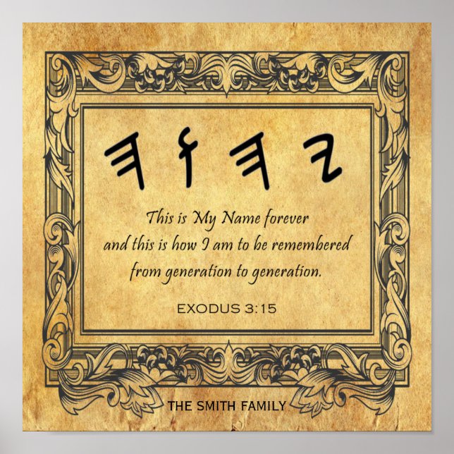 Paleo Hebrew Namn i Kanvastrycket Guds parchment Poster (Framsidan)