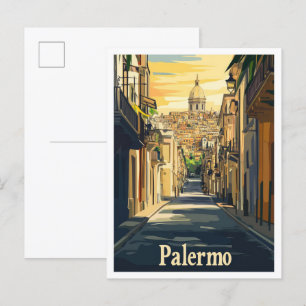 Palermo Italien Art Vintage resor Illustration Vykort