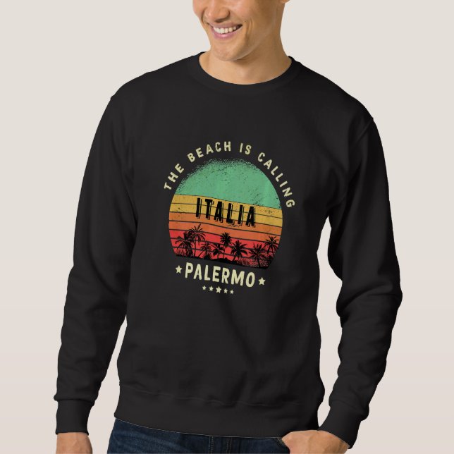 Palermo Italien Sicily City Handflatan Träd Lång Ärmad Tröja (Framsida)