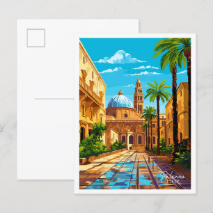 Palermo Italien vintage resor illustration Vykort