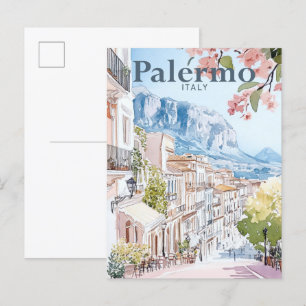 Palermo Italien Watercolor Painting Travel Vykort
