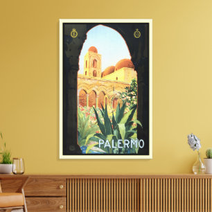 Palermo kyrka i Italien, Vintage reseaffischkonst Canvastryck