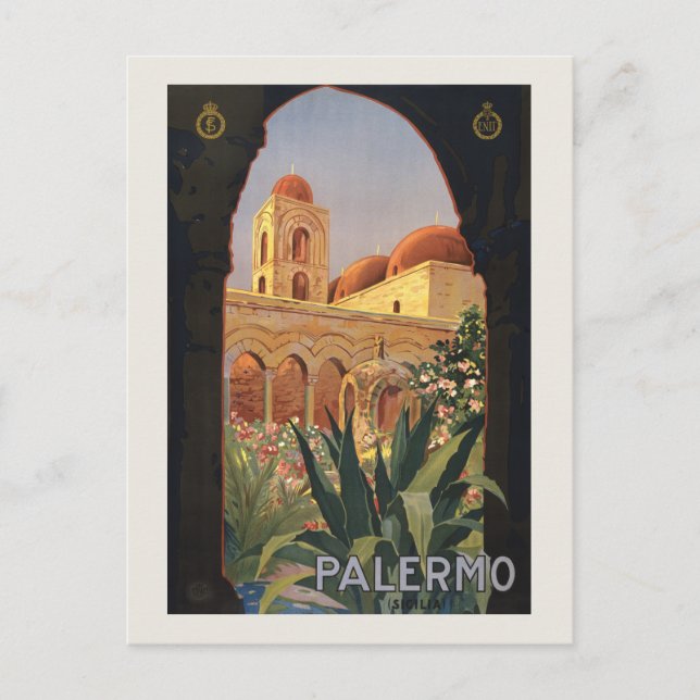 Palermo Sicilien 1920-tal Vintage Resaaffisch Vykort (Framsida)