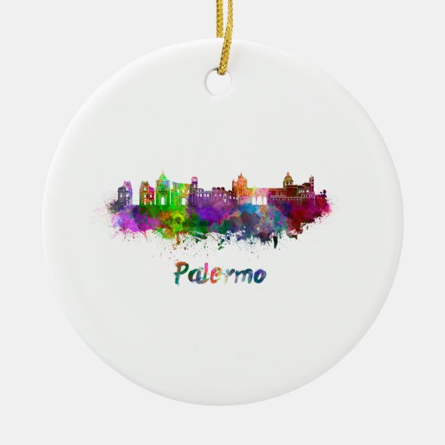 Palermo skyline i vattenfärg julgransprydnad keramik (Framsidan)