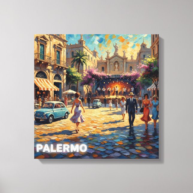 Palermo's Golden Square Vintage Scene Canvas (Framsida)