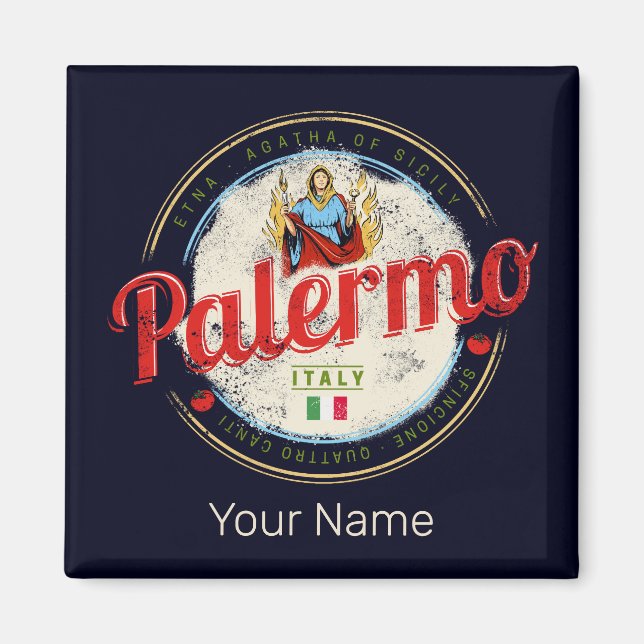 Palermos huvudstad Siciliens Italien Vintage Souve Magnet (Framsidan)