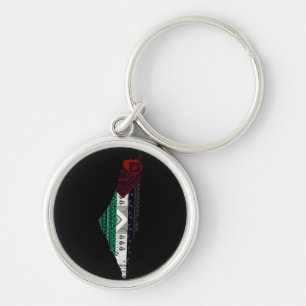 Palestina Embroidery tatreez Mönster flagga karta Rund Silverfärgad Nyckelring