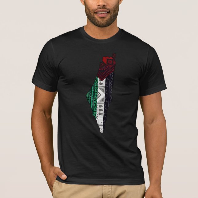 Palestina Embroidery tatreez Mönster flagga karta  T Shirt (Framsida)