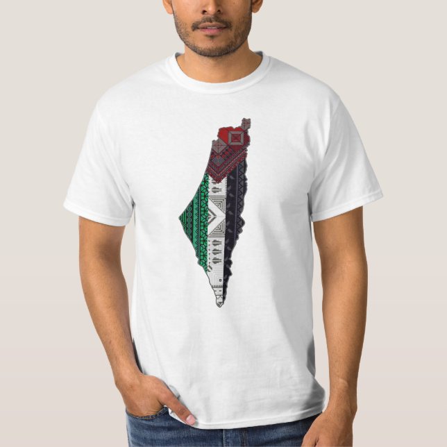 Palestina Embroidery tatreez Mönster flagga karta  T Shirt (Framsida)