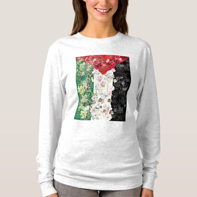Palestina Flagga Blommig Dam  T Shirt (Framsida)