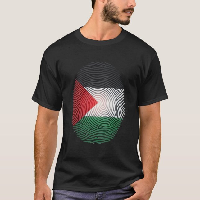 Palestina Flagga Fingeravtryck T-Shirt  (Framsida)