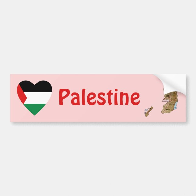 Palestina Flagga Heart + Karta Bumper Sticker Bildekal (Framsidan)