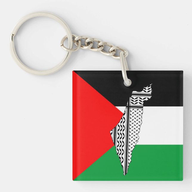 Palestina Flagga och Karta med Keffiyeg Mönster (Framsidan)