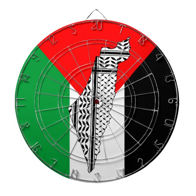 Palestina Flagga och Karta med Keffiyeg Mönster Darttavla (Framsidan)