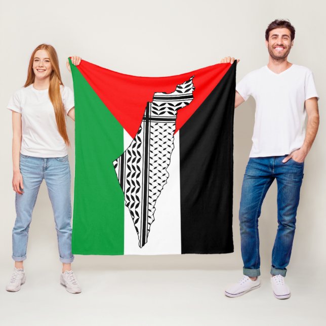 Palestina Flagga och Karta med Keffiyeg Mönster Fleecefilt (På plats)