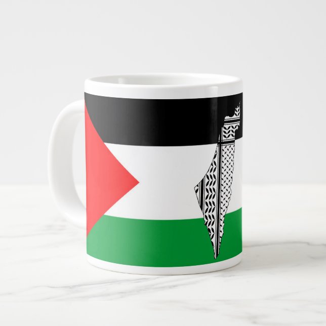 Palestina Flagga och Karta med Keffiyeg Mönster Jumbo Mugg (Framsida vänster)