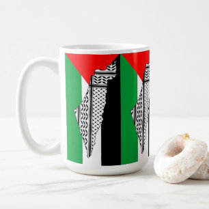 Palestina Flagga och Karta med Keffiyeg Mönster Kaffemugg