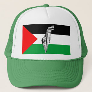 Palestina Flagga och Karta med Keffiyeg Mönster Keps