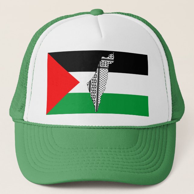 Palestina Flagga och Karta med Keffiyeg Mönster Keps (Framsida)