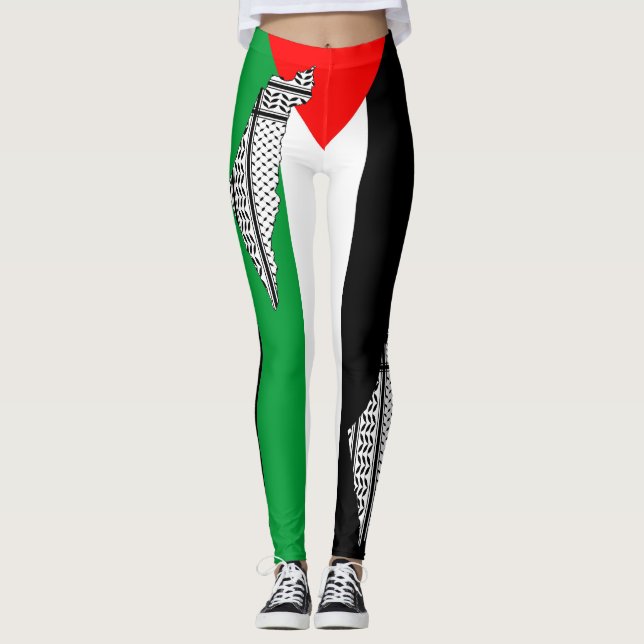 Palestina Flagga och Karta med Keffiyeg Mönster Leggings (Framsida)