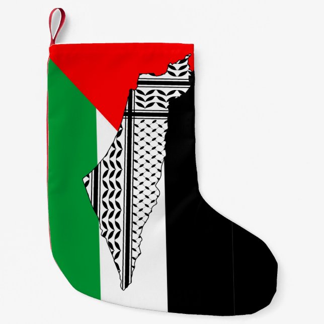 Palestina Flagga och Karta med Keffiyeg Mönster Liten Julstrumpa (Framsidan)