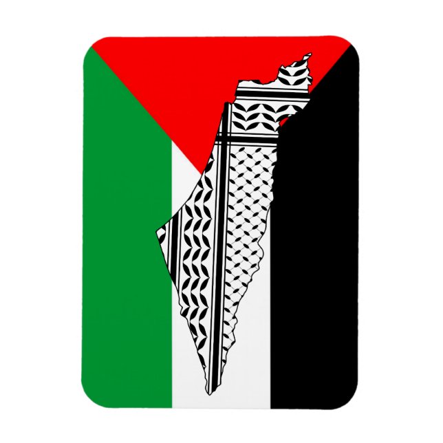 Palestina Flagga och Karta med Keffiyeg Mönster Magnet (Vertikal)