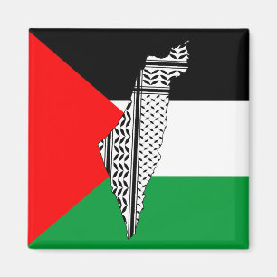 Palestina Flagga och Karta med Keffiyeg Mönster Magnet