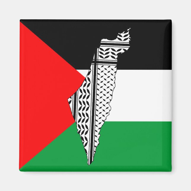 Palestina Flagga och Karta med Keffiyeg Mönster Magnet (Framsidan)