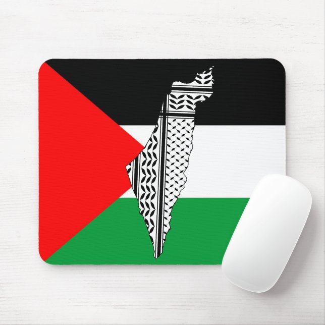 Palestina Flagga och Karta med Keffiyeg Mönster Musmatta (Med mus)