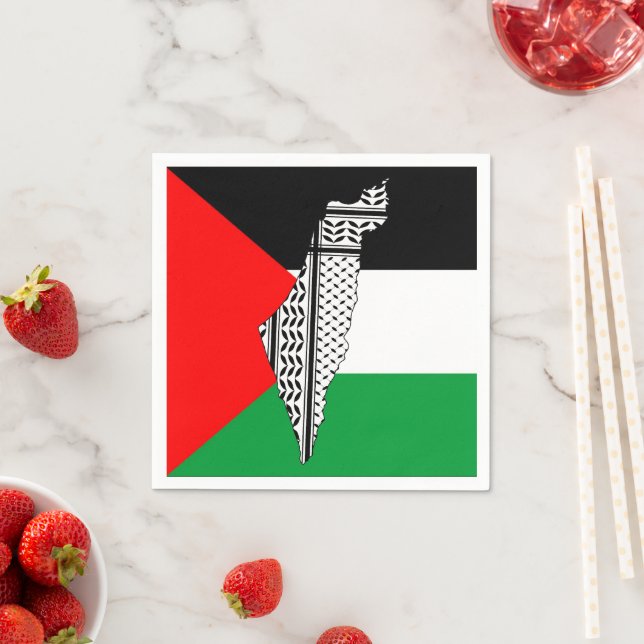 Palestina Flagga och Karta med Keffiyeg Mönster Pappersservett (Insitu)