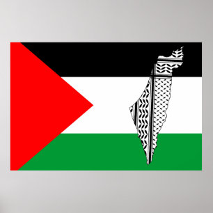 Palestina Flagga och Karta med Keffiyeg Mönster Poster