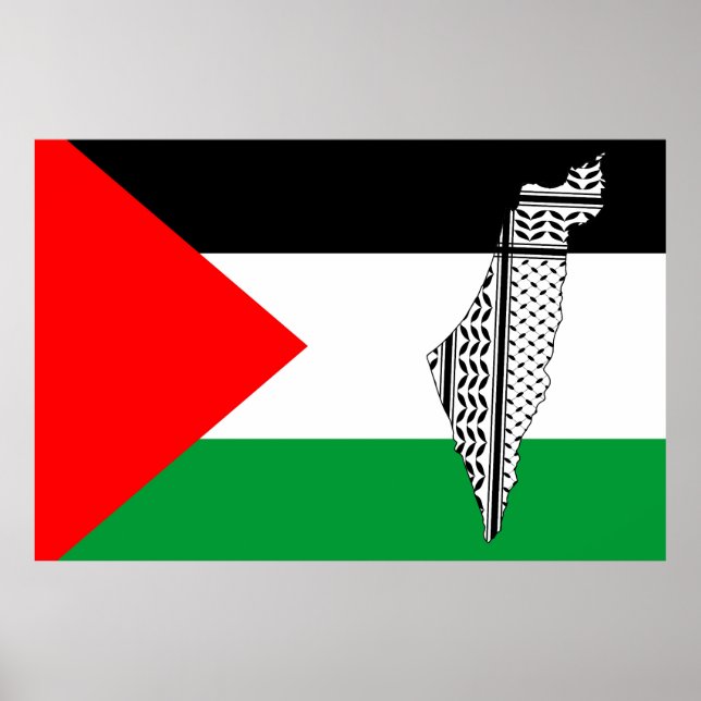Palestina Flagga och Karta med Keffiyeg Mönster Poster (Framsidan)