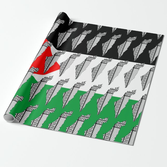Palestina Flagga och Karta med Keffiyeg Mönster Presentpapper (Utrullad)
