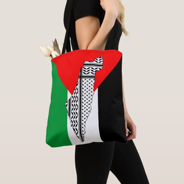 Palestina Flagga och Karta med Keffiyeg Mönster Tygkasse (Närbild)