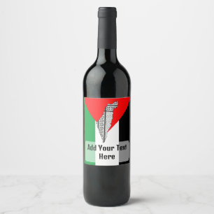 Palestina Flagga och Karta med Keffiyeg Mönster Vinflaska Etikett