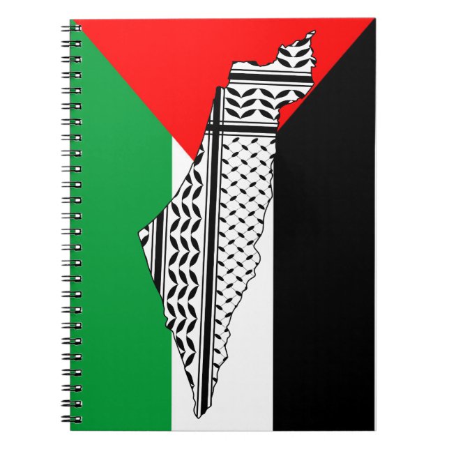 Palestina Flagga och Karta med Keffiyeh Mönster Anteckningsbok (Framsidan)
